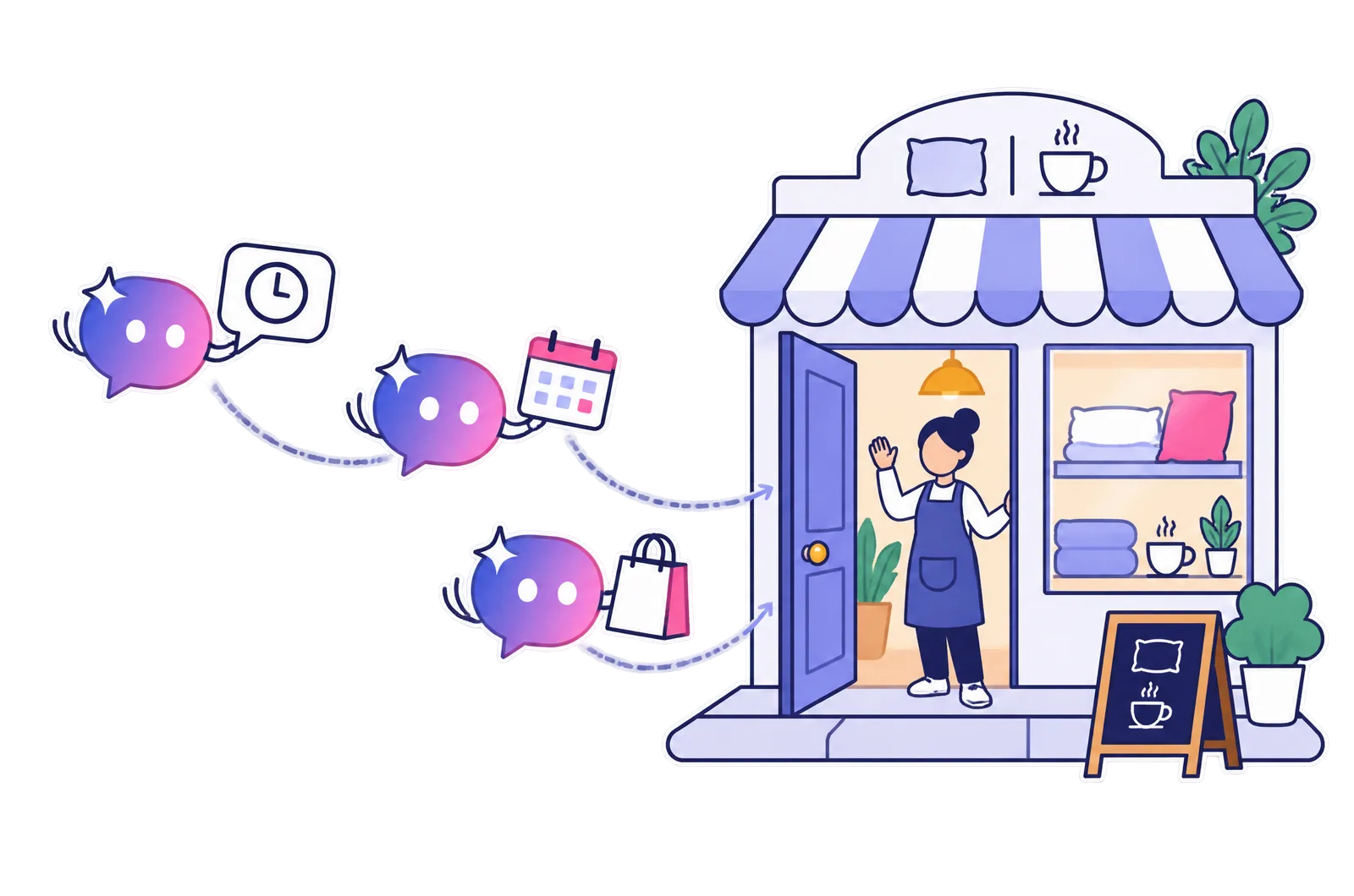 AI assistants bring customer questions, bookings and orders to a small shop's open door.